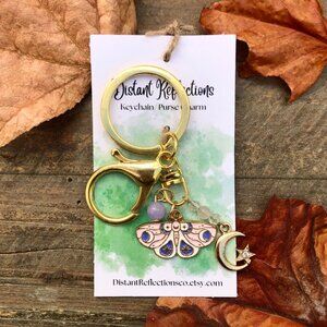 Pink & Purple Moth Angelite Crystal Keychain